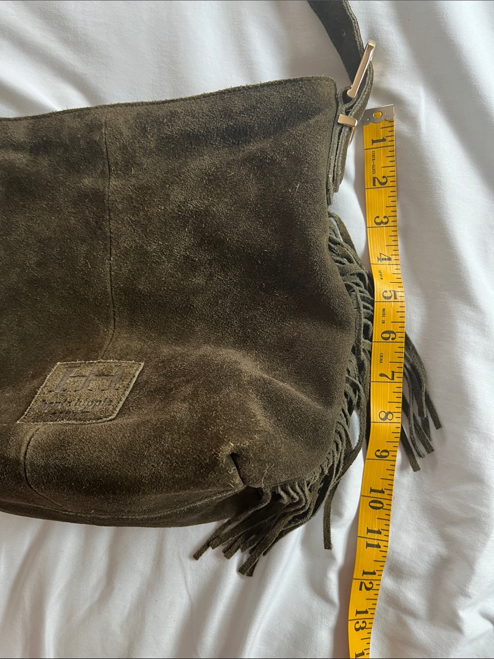 Haute Hippy suede leather bucket hobo purse bag fringe olivegreen shoulder strap - Picture 11 of 11